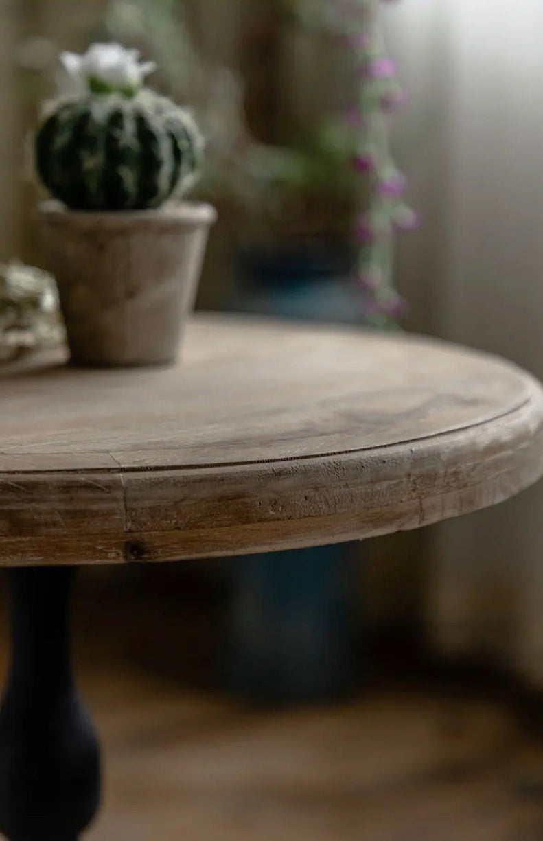 Scandinavian Modern Round Tea Table - Antique Wood & Iron Accent Table