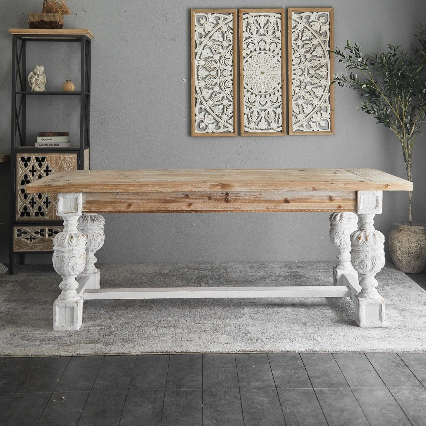 Solid Wood White Dining Table - Retro Pastoral Farmhouse Dining Table