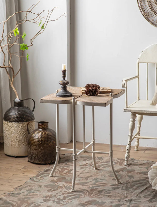 Retro French Solid Wood Drink Table - Adjustable Farmhouse Accent Tea Table