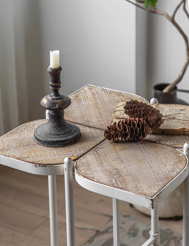 Retro French Solid Wood Drink Table - Adjustable Farmhouse Accent Tea Table