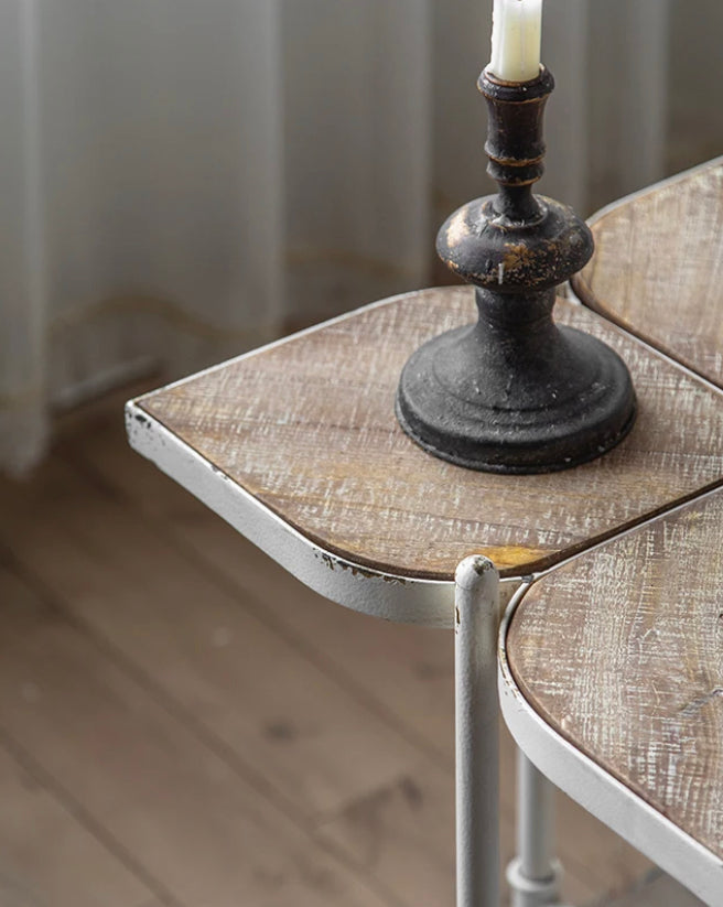 Retro French Solid Wood Drink Table - Adjustable Farmhouse Accent Tea Table