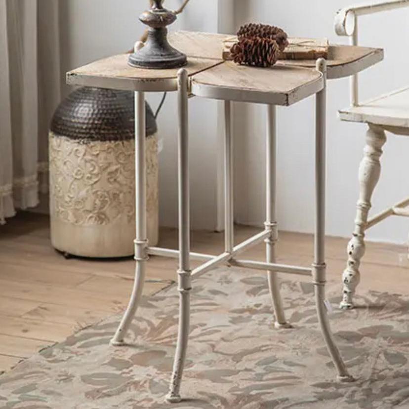 Retro French Solid Wood Drink Table - Adjustable Farmhouse Accent Tea Table