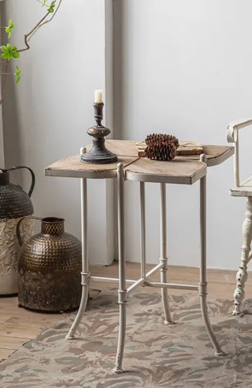Retro French Solid Wood Drink Table - Adjustable Farmhouse Accent Tea Table
