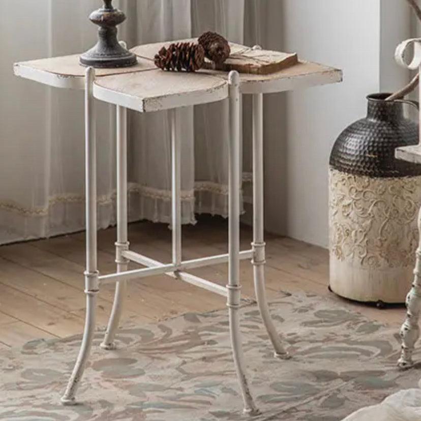 Retro French Solid Wood Drink Table - Adjustable Farmhouse Accent Tea Table