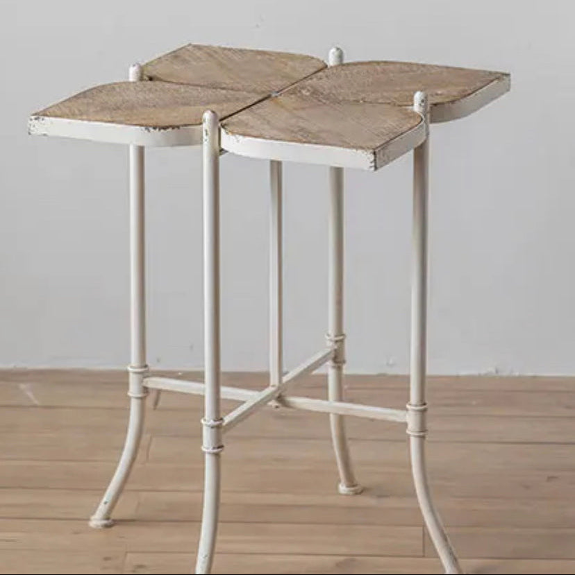 Retro French Solid Wood Drink Table - Adjustable Farmhouse Accent Tea Table