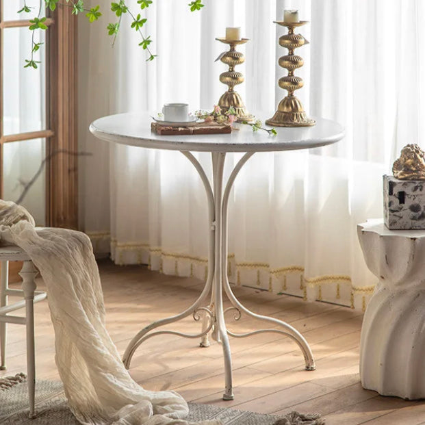 French Style Retro White Coffee,Tea Table Balcony Living Room Natural Iron Accent Table