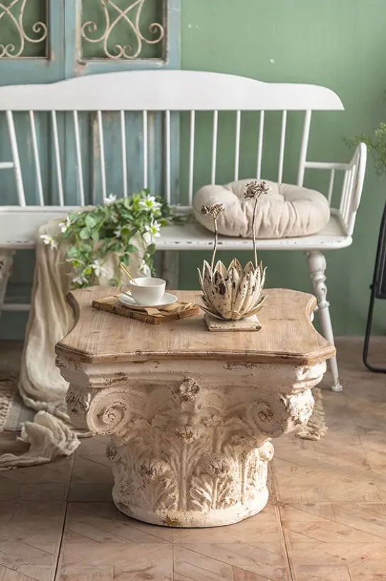 Scandinavian Contemporary Fir Wood Tea Table - Adjustable Square Accent Table