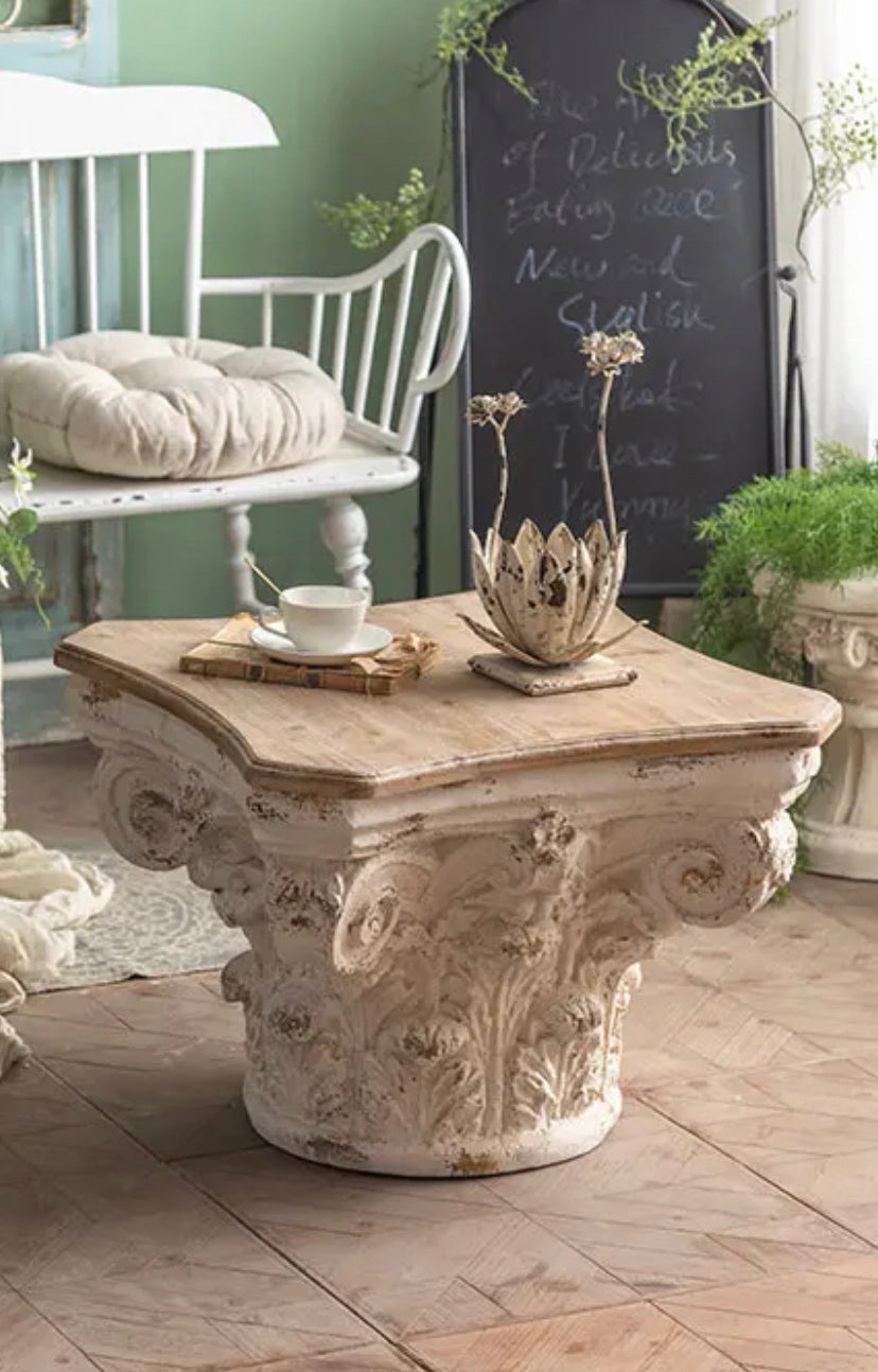 Scandinavian Contemporary Fir Wood Tea Table - Adjustable Square Accent Table