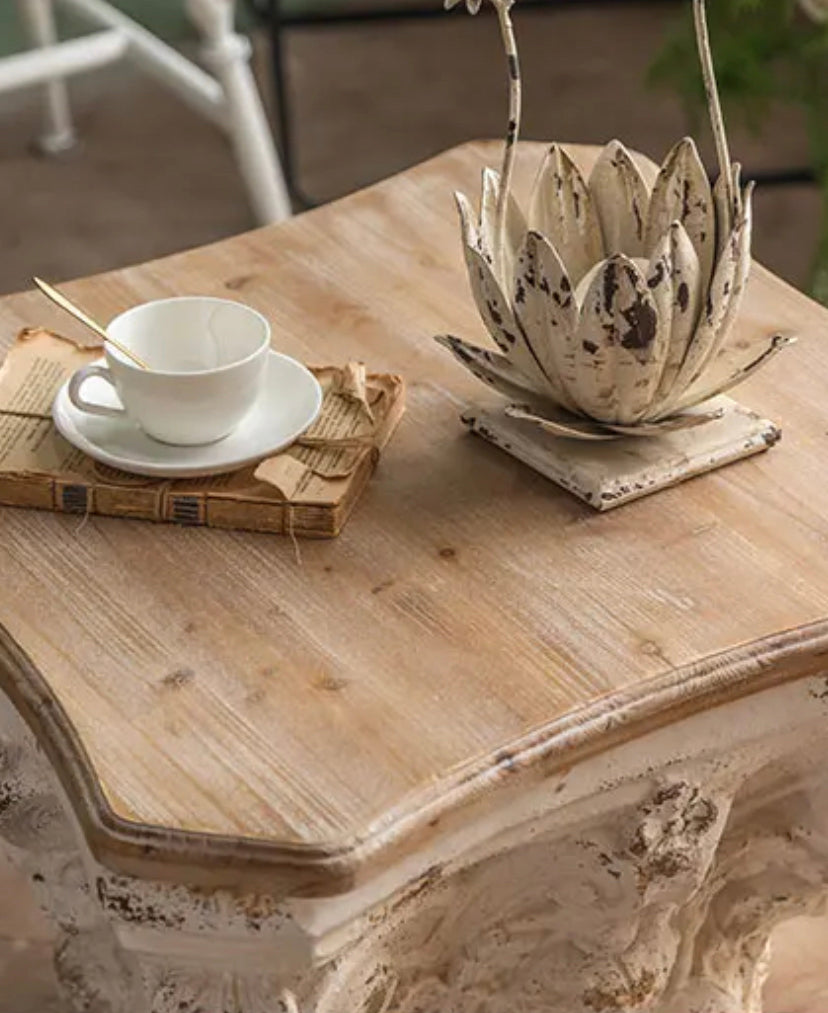 Scandinavian Contemporary Fir Wood Tea Table - Adjustable Square Accent Table