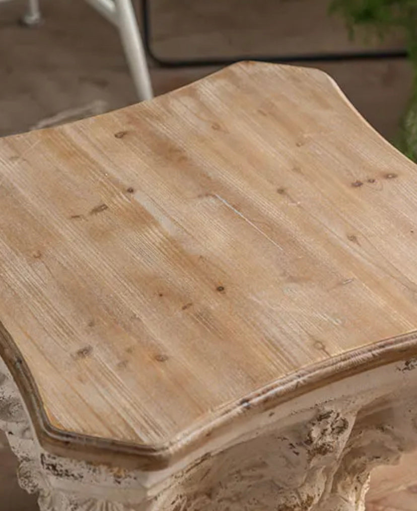 Scandinavian Contemporary Fir Wood Tea Table - Adjustable Square Accent Table