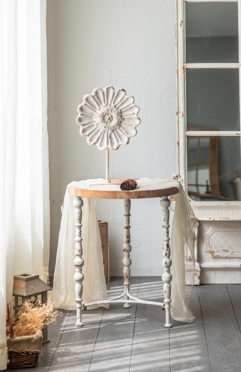 TTWO Nordic Round Solid Wood & Iron End Table, Industrial Accent