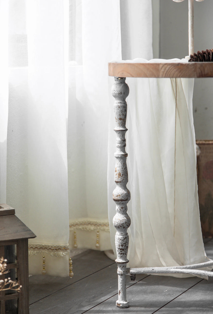 TTWO Nordic Round Solid Wood & Iron End Table, Industrial Accent