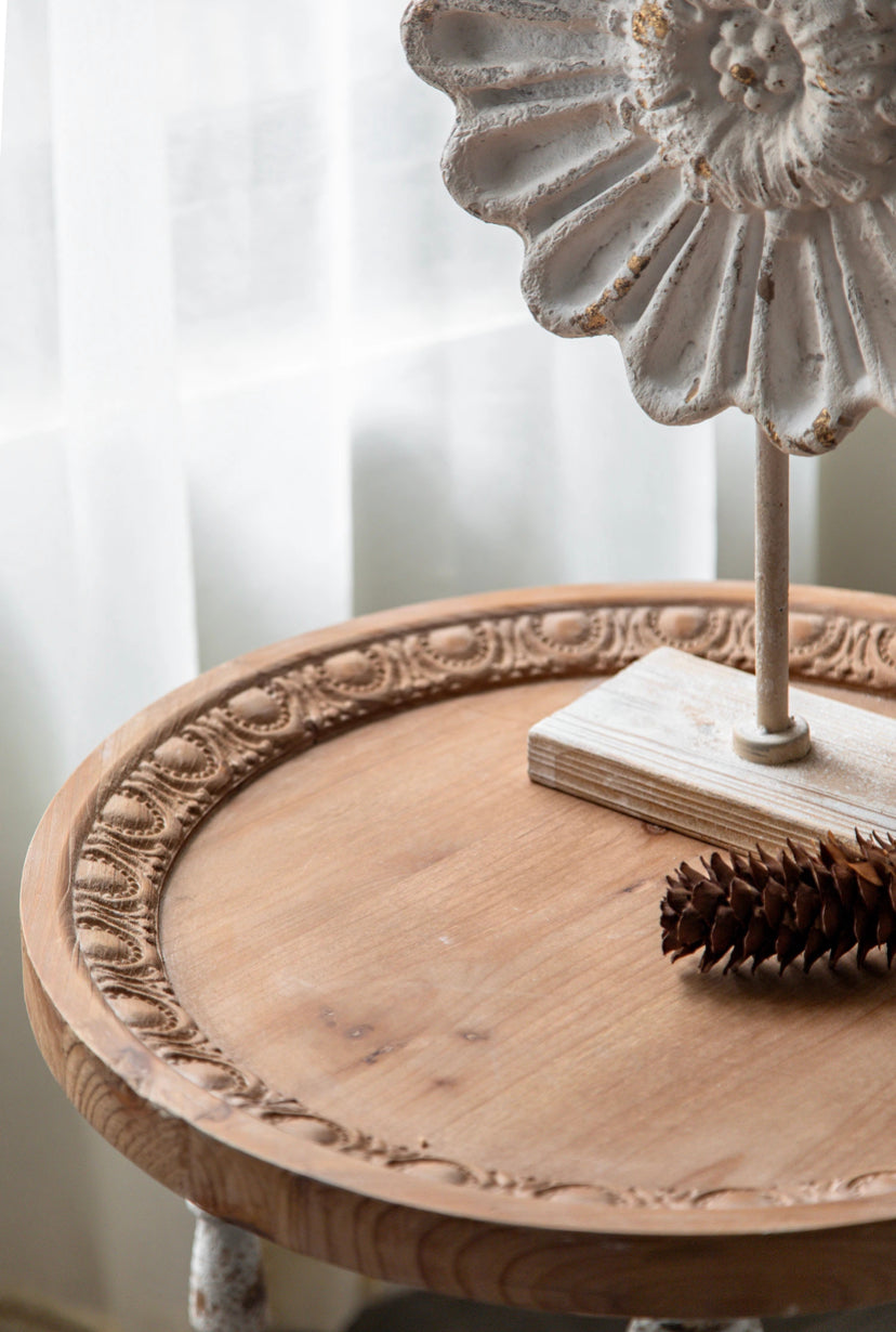 TTWO Nordic Round Solid Wood & Iron End Table, Industrial Accent