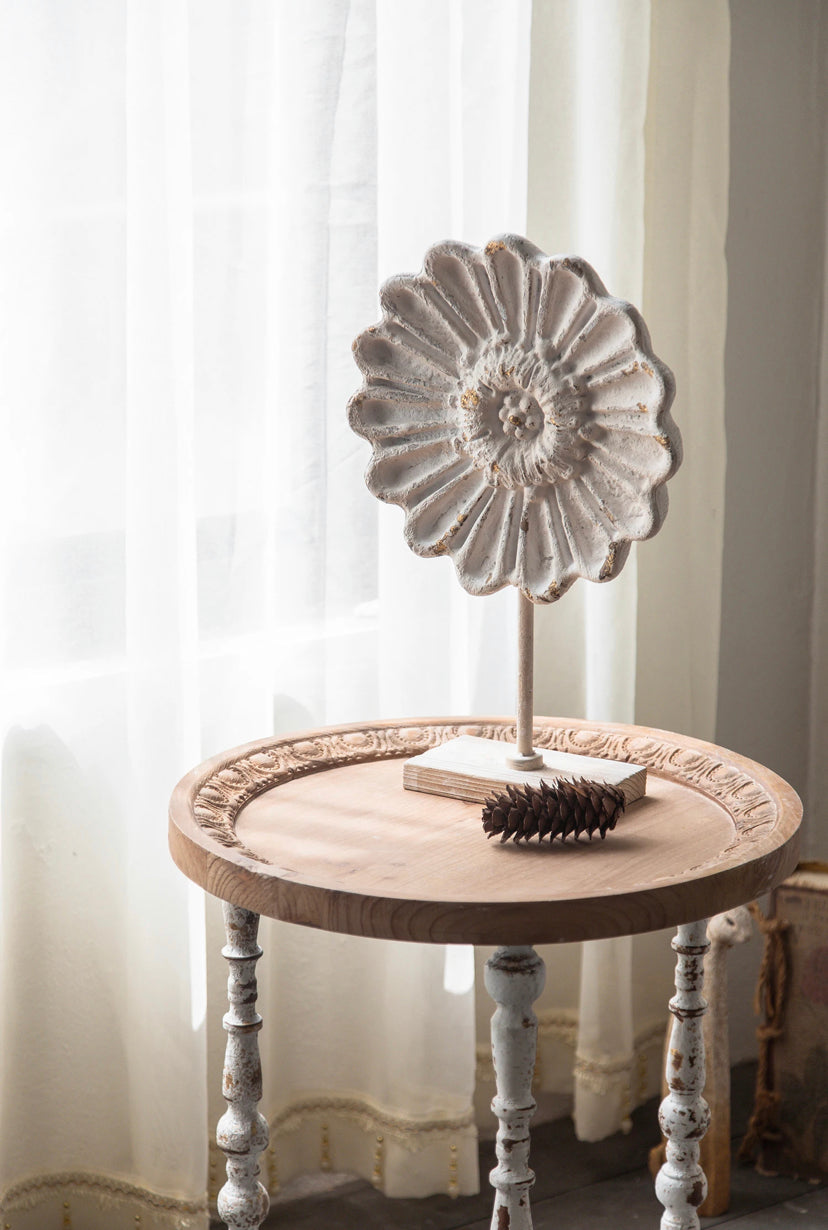 TTWO Nordic Round Solid Wood & Iron End Table, Industrial Accent