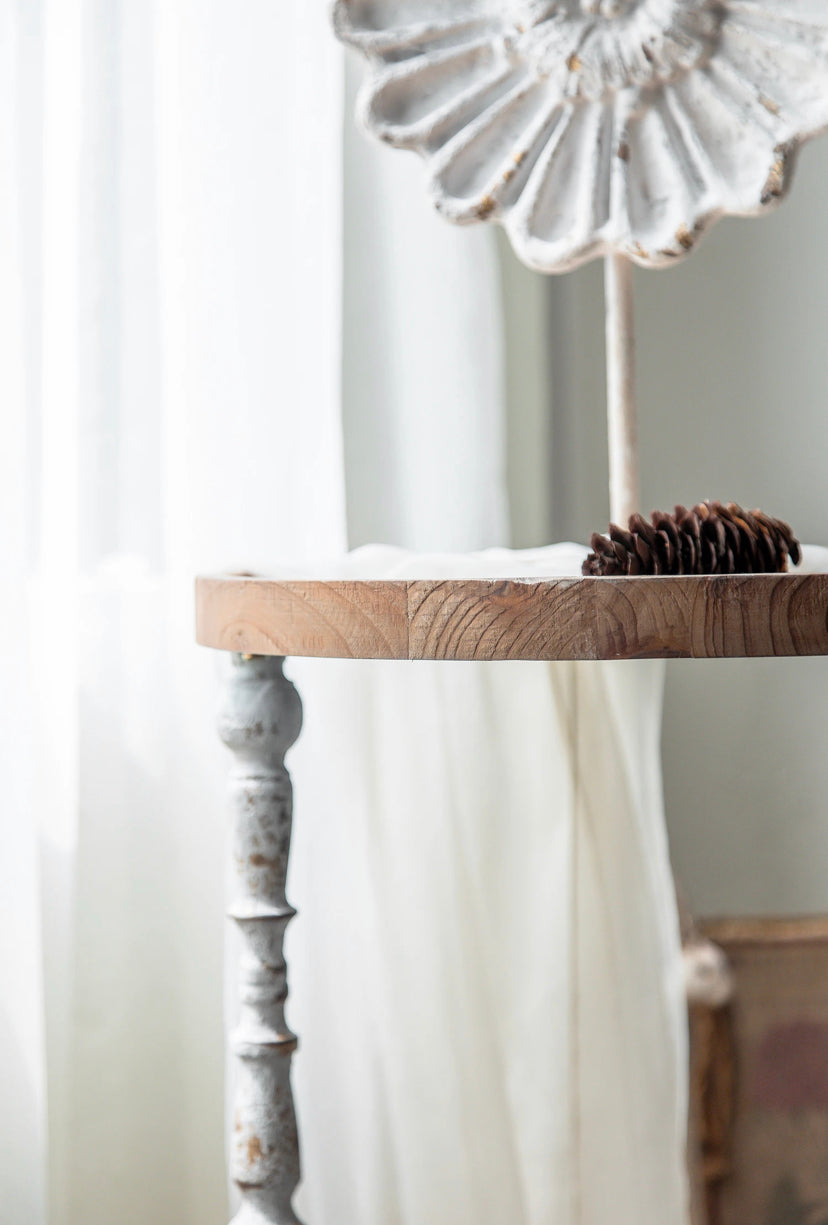 TTWO Nordic Round Solid Wood & Iron End Table, Industrial Accent