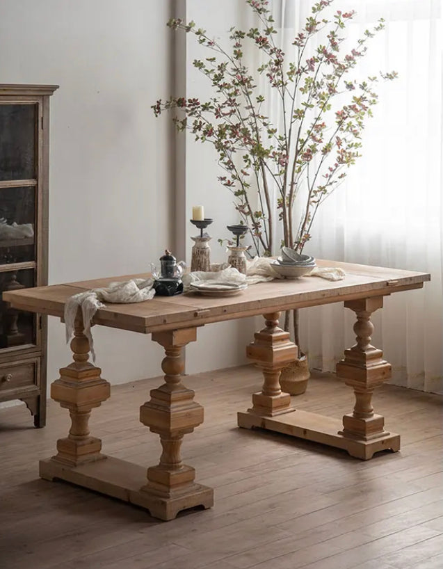 European Wood Rustic Tea Table - Adjustable Solid Wood Accent Table
