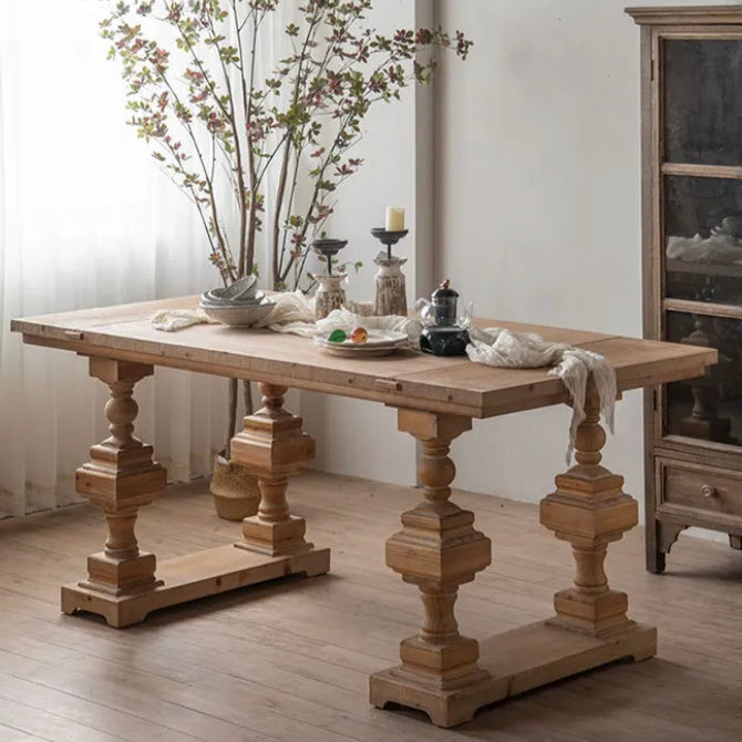 European Wood Rustic Tea Table - Adjustable Solid Wood Accent Table