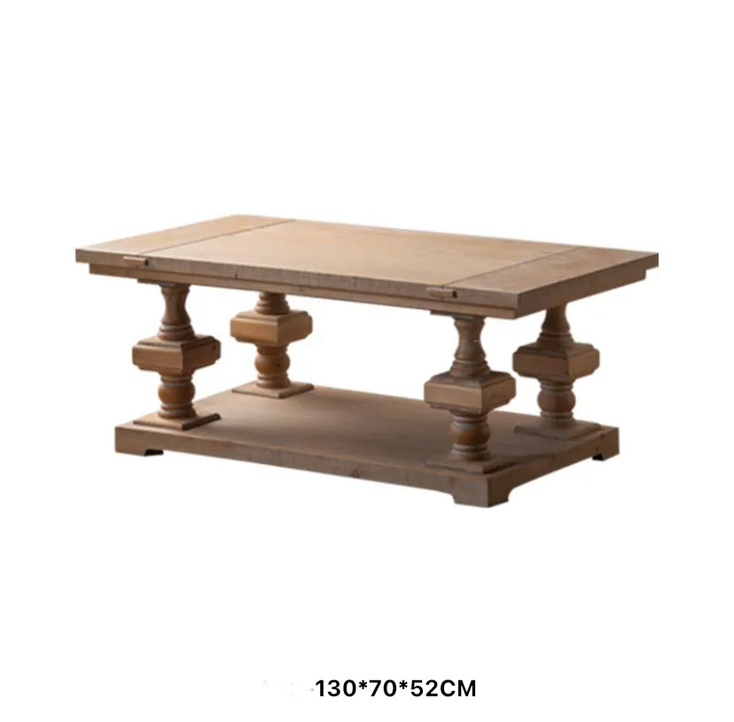 European Wood Rustic Tea Table - Adjustable Solid Wood Accent Table