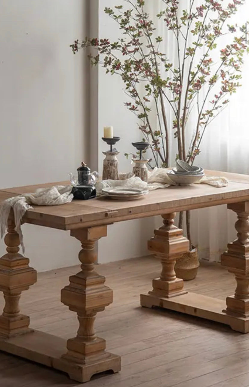 European Wood Rustic Tea Table - Adjustable Solid Wood Accent Table
