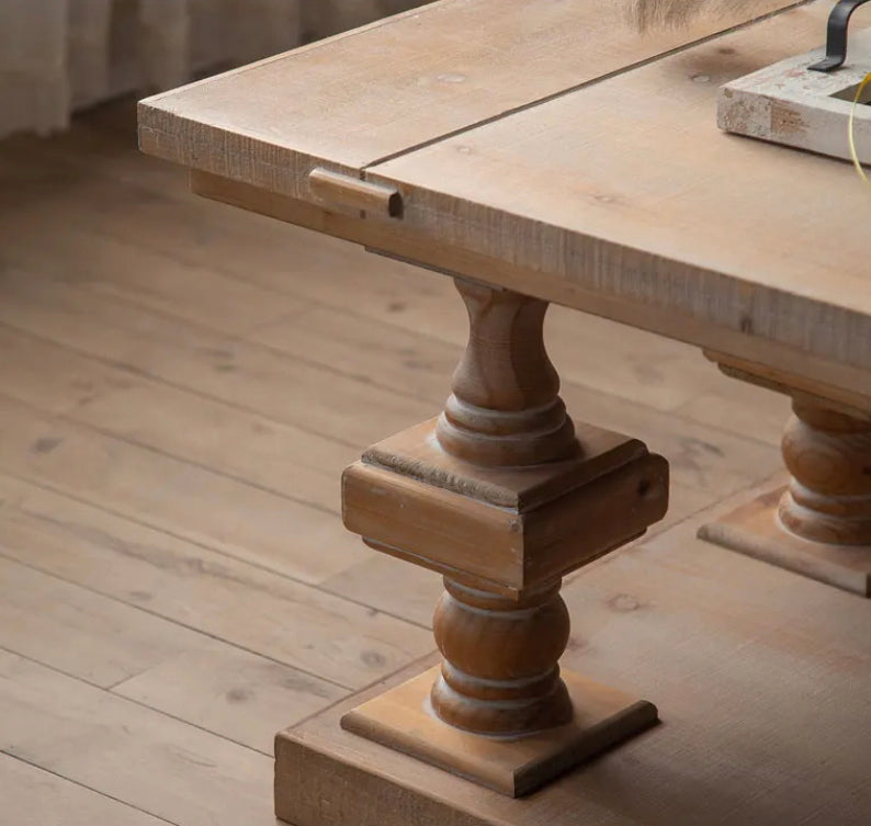 European Wood Rustic Tea Table - Adjustable Solid Wood Accent Table