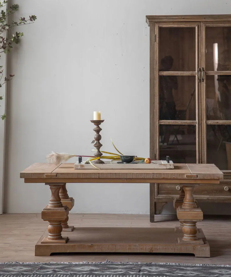 European Wood Rustic Tea Table - Adjustable Solid Wood Accent Table