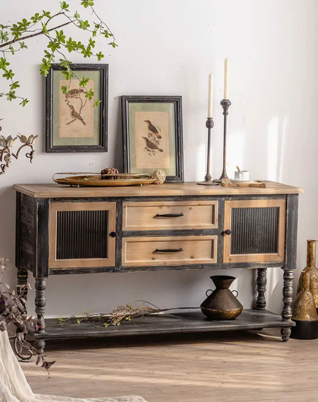 Antique Console Corner Solid Wood Dining Room Furniture 2 Drawers Storage Buffet Accent Cabinet