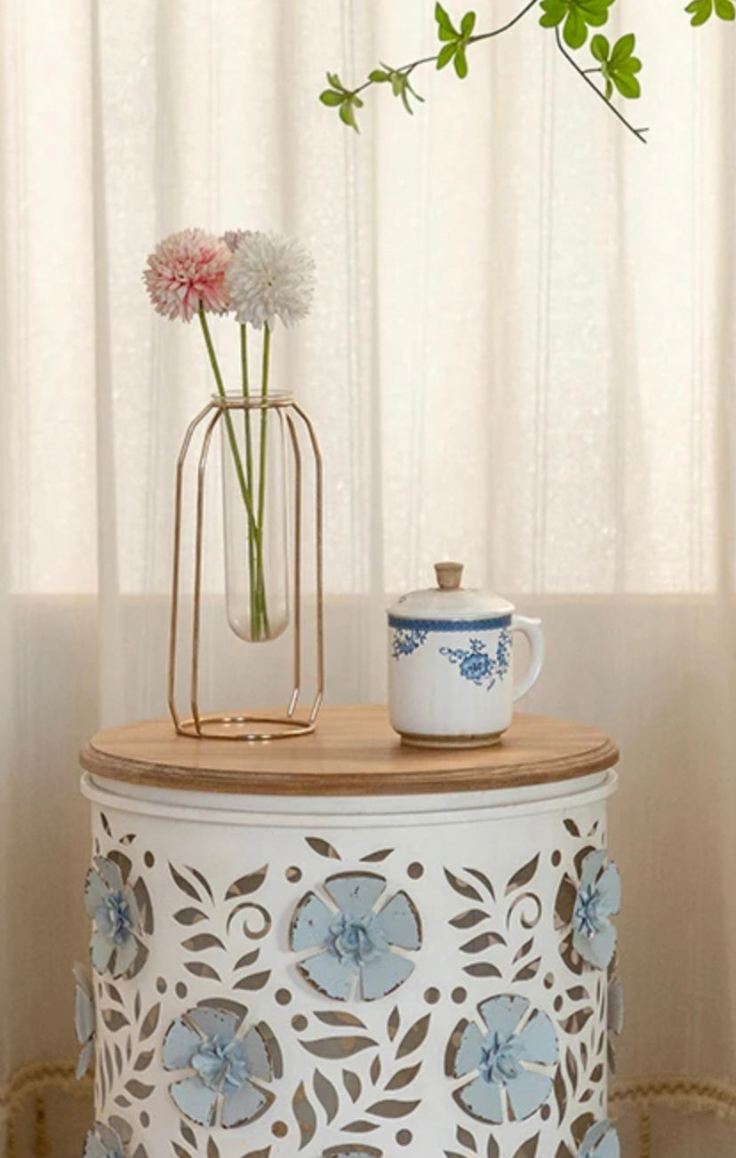 Nordic Modern Round Tea Table - Adjustable Wood & Metal Accent Table