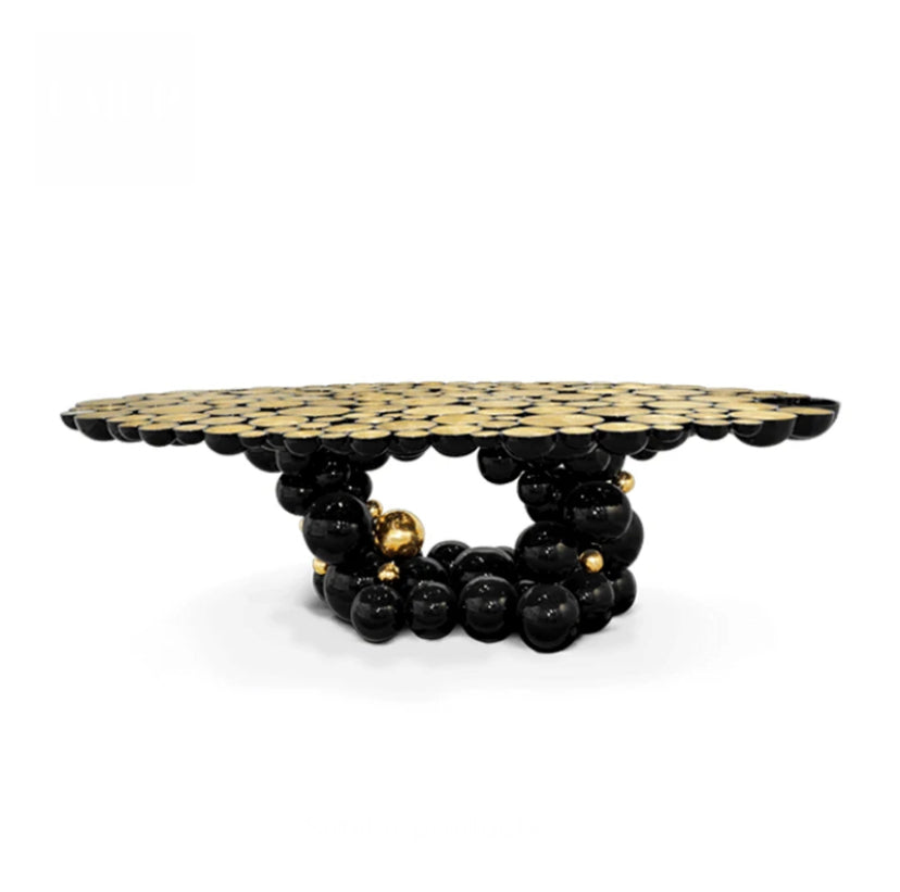 Italian Design Black Gold Dining Table - Stainless Steel and Wood Luxury