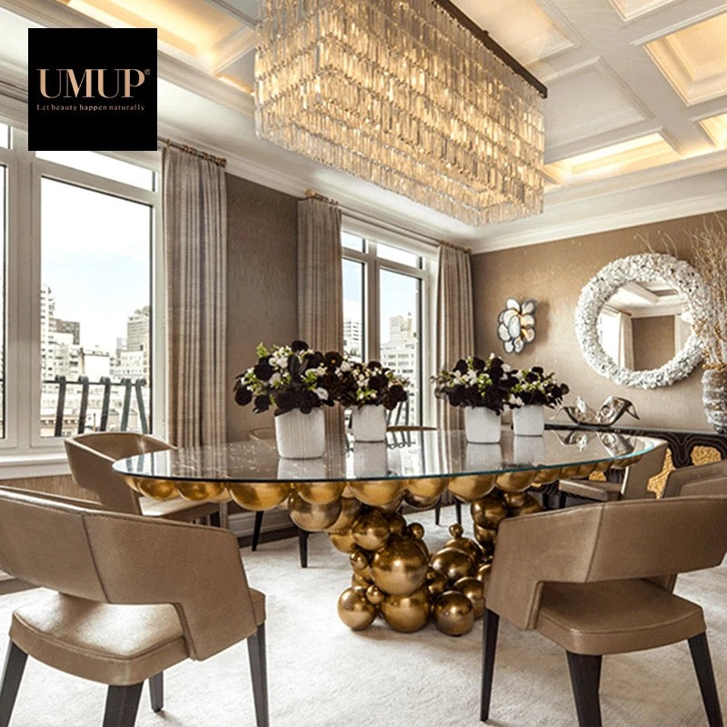 Italian Design Black Gold Dining Table - Stainless Steel and Wood Luxury