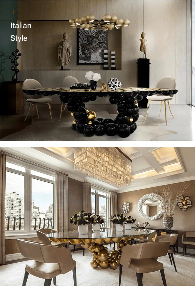 Italian Design Black Gold Dining Table - Stainless Steel and Wood Luxury