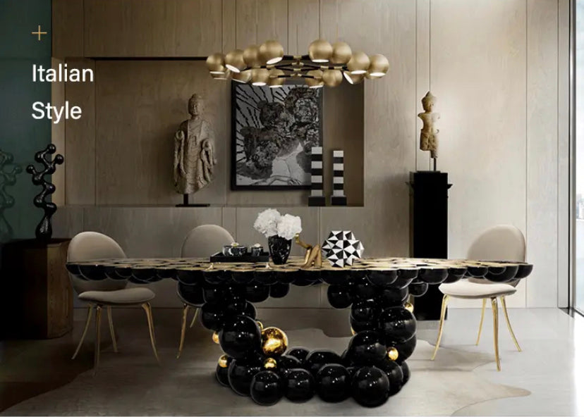 Italian Design Black Gold Dining Table - Stainless Steel and Wood Luxury