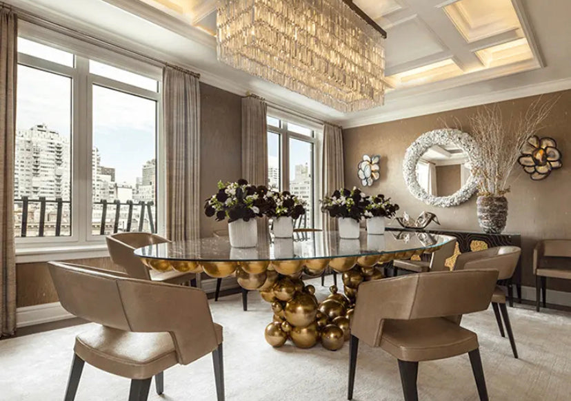 Italian Design Black Gold Dining Table - Stainless Steel and Wood Luxury