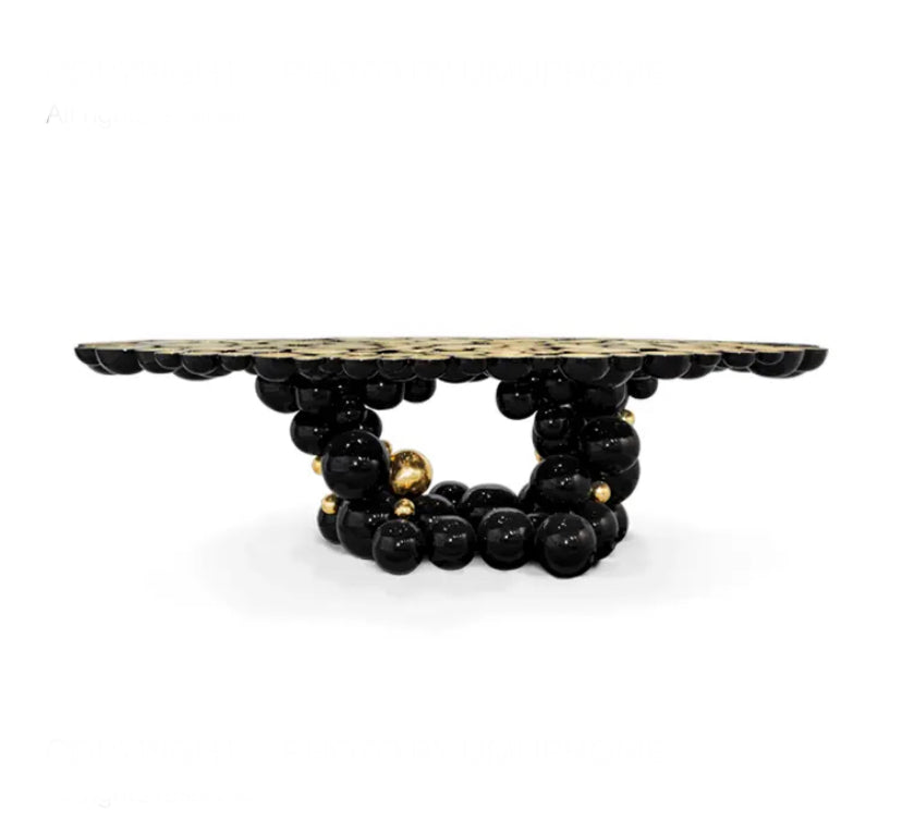 Italian Design Black Gold Dining Table - Stainless Steel and Wood Luxury