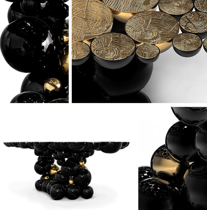 Italian Design Black Gold Dining Table - Stainless Steel and Wood Luxury