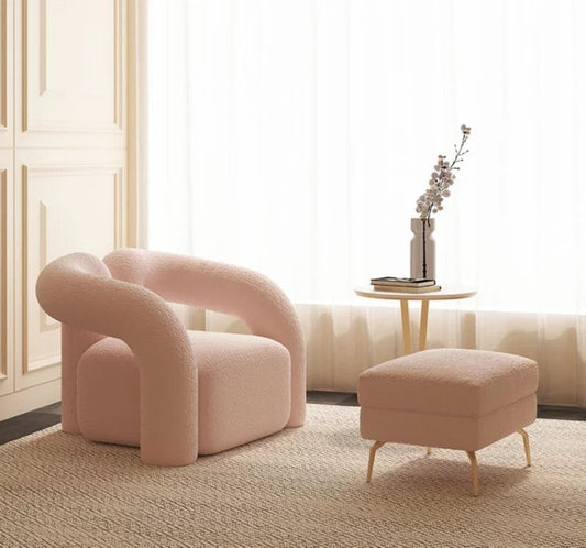 Nordic Pink Wool Accent Chair, Modern Adjustable Armchair for Living Room