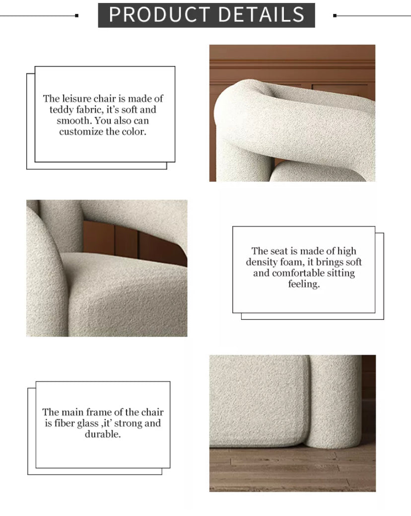 Nordic Orange Wool Accent Chair, Modern Adjustable Armchair for Living Room