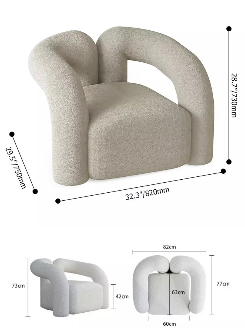 Nordic Orange Wool Accent Chair, Modern Adjustable Armchair for Living Room