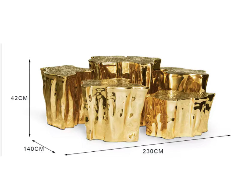 Pure Brass Luxury Coffee Table Set - Custom Modern Gold Indoor Furniture