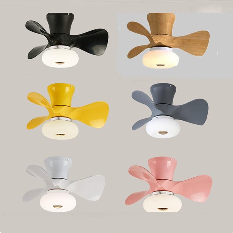 Wood Small Ceiling Fans Colorful Macoron Fans 22 Inch APP Dimming Smart Wood Fans