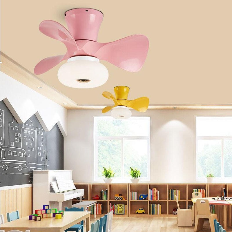Wood Small Ceiling Fans Colorful Macoron Fans 22 Inch APP Dimming Smart Wood Fans