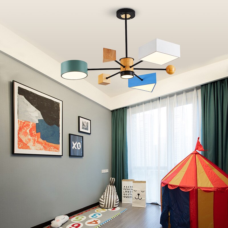 Children's Room Lighting Nordic Wooden Pendant Lamp Kids Pendant Lights