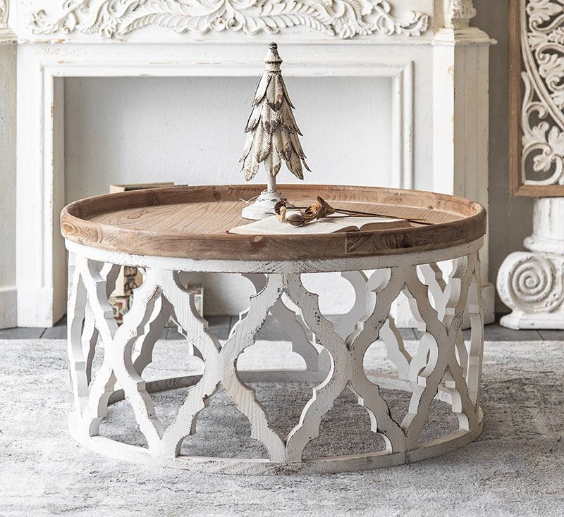 Coffee Tables French Style Solid Wood Couchtisch Set Furniture Retro Round Side Tables
