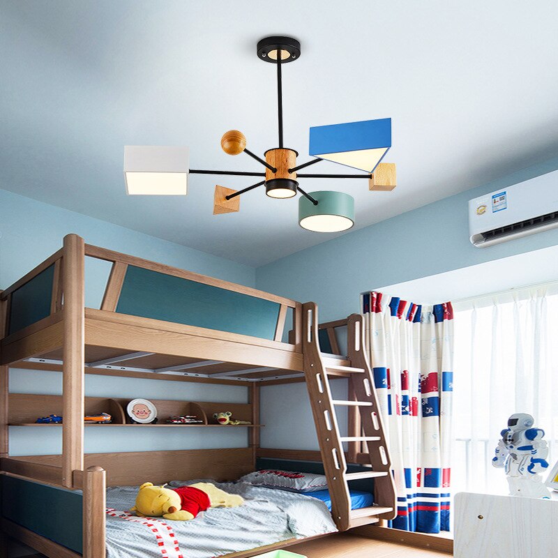 Children's Room Lighting Nordic Wooden Pendant Lamp Kids Pendant Lights