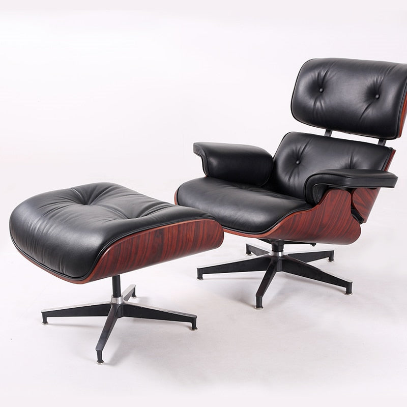 Fauteuil de luxe chaise longue confortable Sessel salon pivotant en cuir palissandre chaise à oreilles