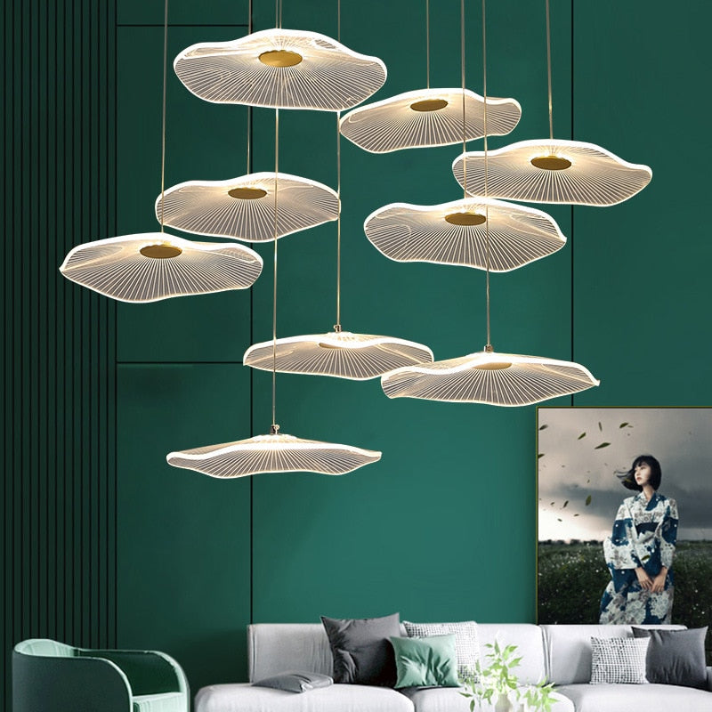 Lampe suspendue bulle LED feuille de Lotus, lampe suspendue en acrylique