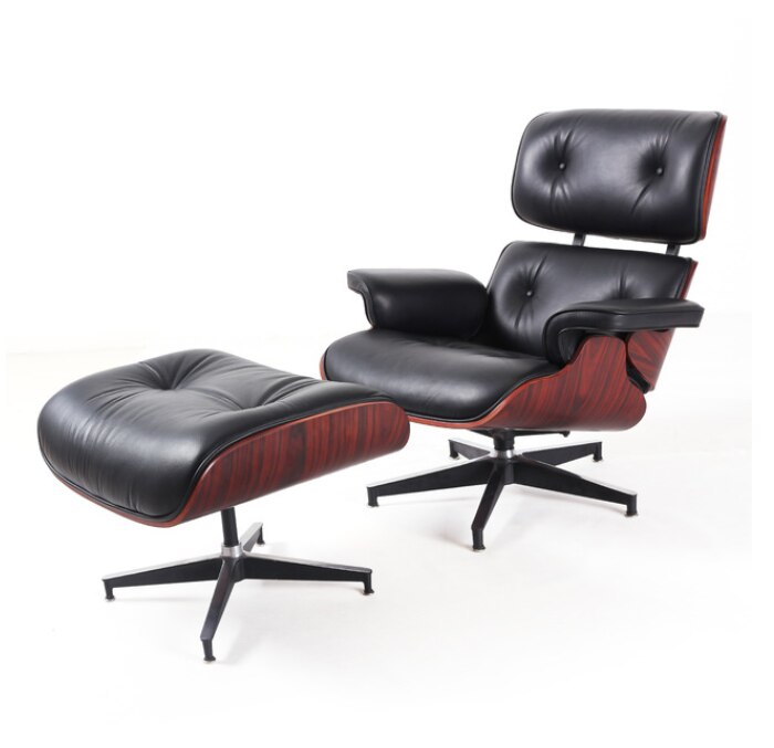 Fauteuil de luxe chaise longue confortable Sessel salon pivotant en cuir palissandre chaise à oreilles