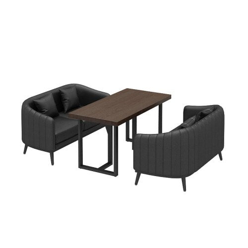 Nordic American Wood Dining Table Set with Leather Sofas - Modern Kitchen & Restaurant Furniture