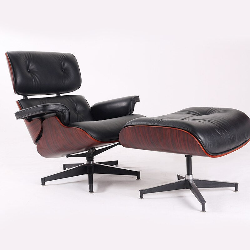 Fauteuil de luxe chaise longue confortable Sessel salon pivotant en cuir palissandre chaise à oreilles