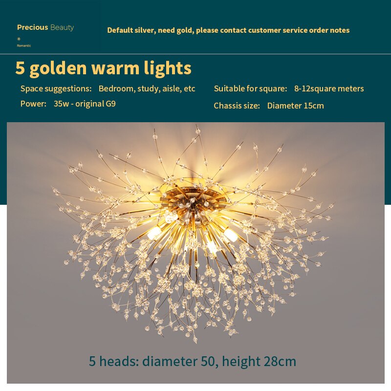 Luces de techo Candelabros creativos Starburst de cristal de diente de león
