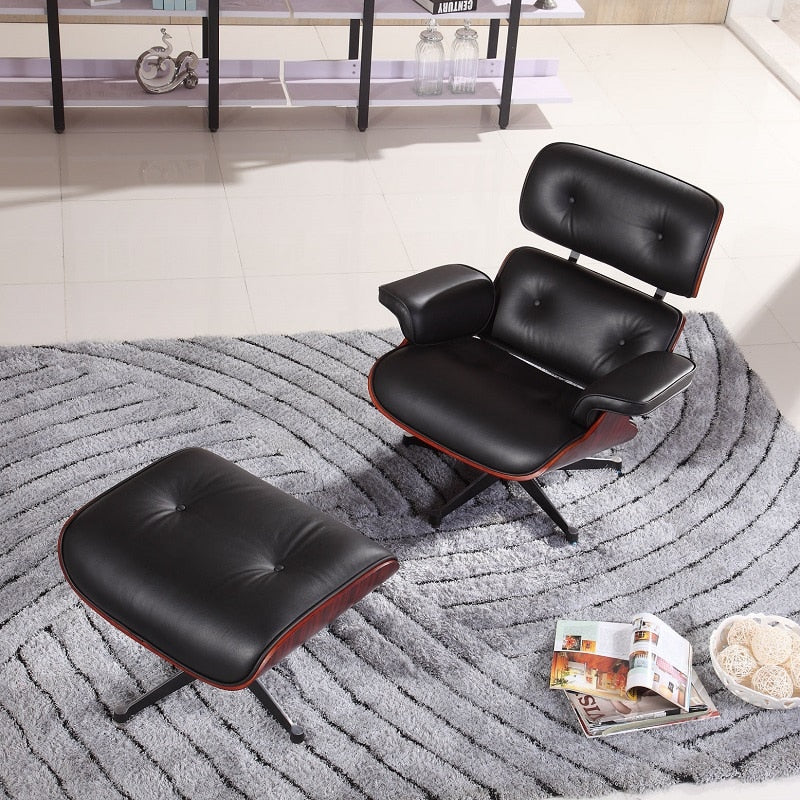 Fauteuil de luxe chaise longue confortable Sessel salon pivotant en cuir palissandre chaise à oreilles